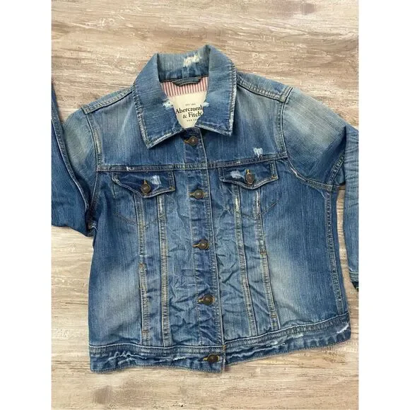 Abercrombie & Fitch New York Jean Jacket Denim Distressed Women’s Size Large - Picture 1 of 6